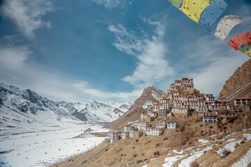 Picturesque view of the Key Gompa Monastery (4166 m) at sunrise. Spiti valley, Himachal Pradesh,...
