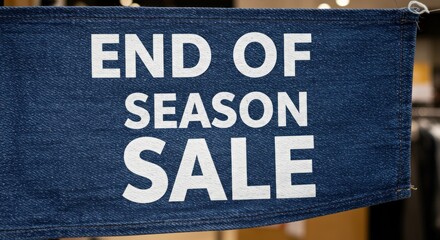 Fototapeta premium Blue denim banner with white text END OF SEASON SALE
