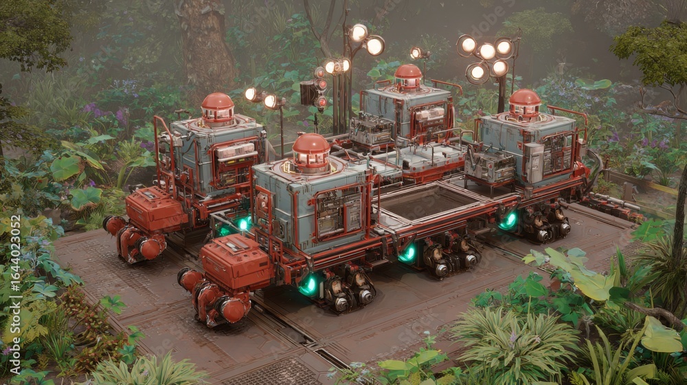 Poster geothermal control station for volcano modulation in lush tropical environment with advanced technol