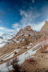 Picturesque view of the Key Gompa Monastery (4166 m) at sunrise. Spiti valley, Himachal Pradesh,...