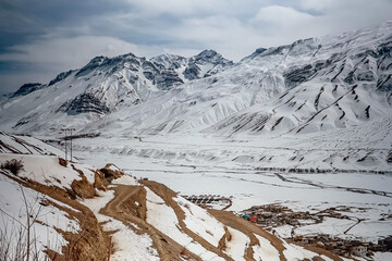 Picturesque view of the Key Gompa Monastery (4166 m) at sunrise. Spiti valley, Himachal Pradesh,...