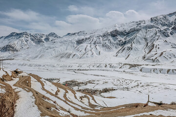 Picturesque view of the Key Gompa Monastery (4166 m) at sunrise. Spiti valley, Himachal Pradesh,...