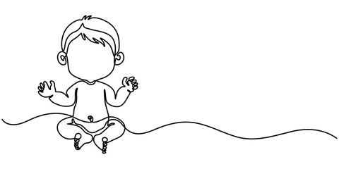 Continuous one line art drawing baby boy sitting vector illustration, single line draw, Continuous one single minimal line drawing boy. 