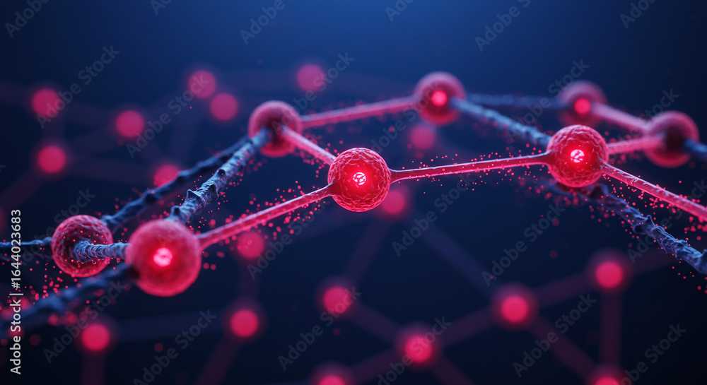 Aufkleber abstract representation of interconnected nodes and lines, glowing red against a dark blue backgroun