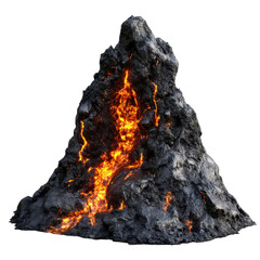 hot black lava textured, Detailed view of hot black lava, featuring a dark, isolated on transparent background
