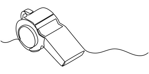 Continuous one line drawing of sport whistle icon,  silhouette on a white background, Linear stylized, Sports whistle one line art. Continuous line drawing of sport, coach, referee, activity, vector. 