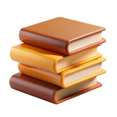 Stack of stylized 3D books with rounded brown and yellow covers.