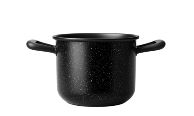 Black speckled cooking pot with handles and a lid. isolated on white background and transparent background