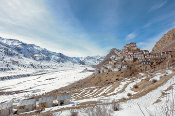 Picturesque view of the Key Gompa Monastery (4166 m) at sunrise. Spiti valley, Himachal Pradesh,...