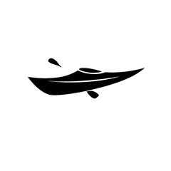 A stylized illustration of a sleek kayak with a paddle.