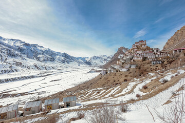 Picturesque view of the Key Gompa Monastery (4166 m) at sunrise. Spiti valley, Himachal Pradesh,...