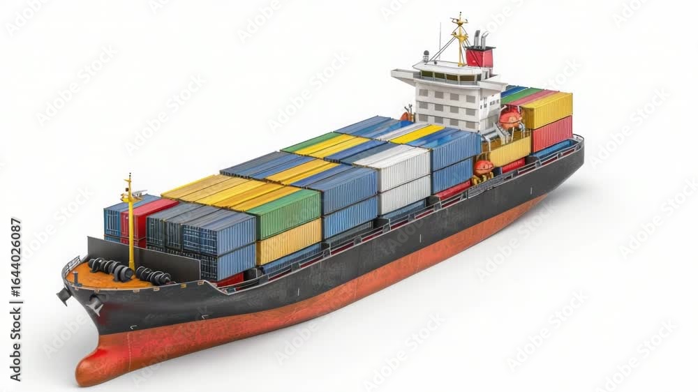 Poster a big container ship with numerous containers stacked on top of each other
