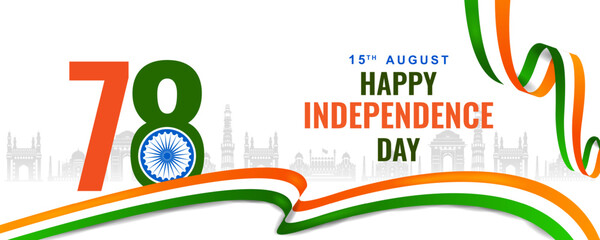 vector illustration of Monument and Landmark of India on 78th Indian Independence Day celebration background