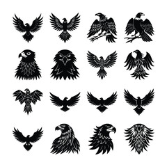 Obraz premium Eagle Silhouette Vector Bundle – Flying Eagle, Hawk, Falcon Designs for Logos and Tattoos