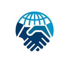 Obraz premium Global agreement concept symbolized by handshake and globe.