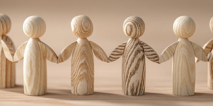 The wooden figurines representing unity and togetherness in human connection.