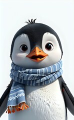 Charming 3D Penguin Character with Expressive Eyes and a Cozy Blue Scarf.