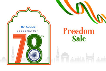 vector illustration of Monument and Landmark of India on 78th Indian Independence Day celebration background