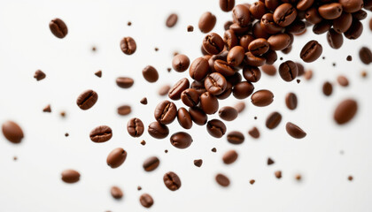 Obraz premium Falling coffee bean wallpaper transparent with rich brown color and smooth texture creating dynamic and lively atmosphere