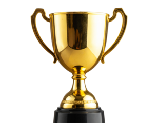 Gold Trophy Cup, Isolated on Transparent Background, PNG