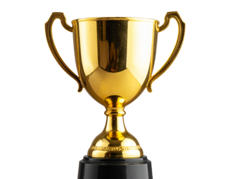 Gold Trophy Cup, Isolated on Transparent Background, PNG