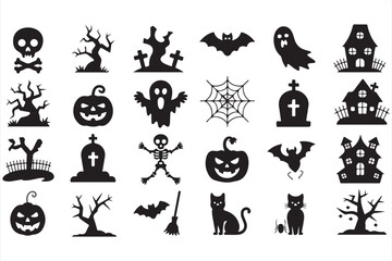 Set of Halloween Icons for Party, Decoration, and Spooky Designs