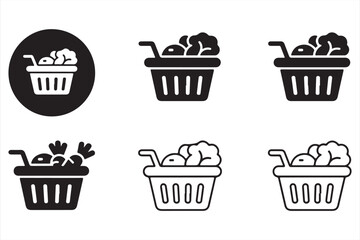 Shopping Basket Icons for Fresh Produce and Organic Vegetables