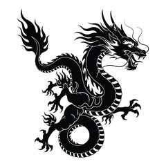 Intricate black silhouette of a fierce chinese dragon