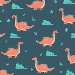 brontosaurus seamless pattern vector cartoon cute design for kids apparel fabric fullprint