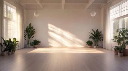 Fototapeta premium Bright Minimalist Room Sunlight Plants Interior Design