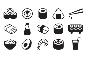 Minimalist Sushi and Japanese Food Vector Symbols
