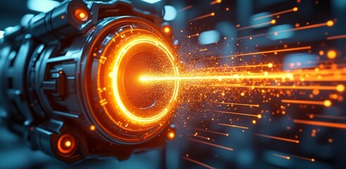 Futuristic sci fi energy weapon firing bright orange plasma beams