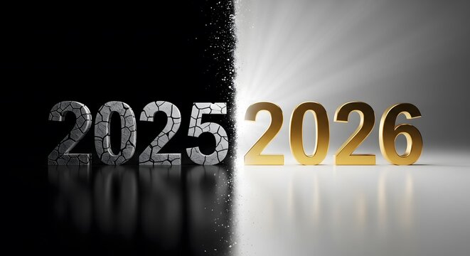 The Year 2025 Fading Away as the New Year 2026 Emerges, a Concept of Time and Transition.