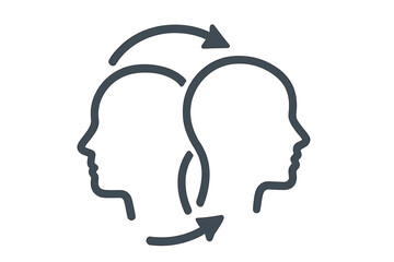 Naklejka premium Two heads with arrows outline icon on transparent background concept of mutual understanding