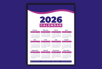 2026 Calendar Template design in vector
