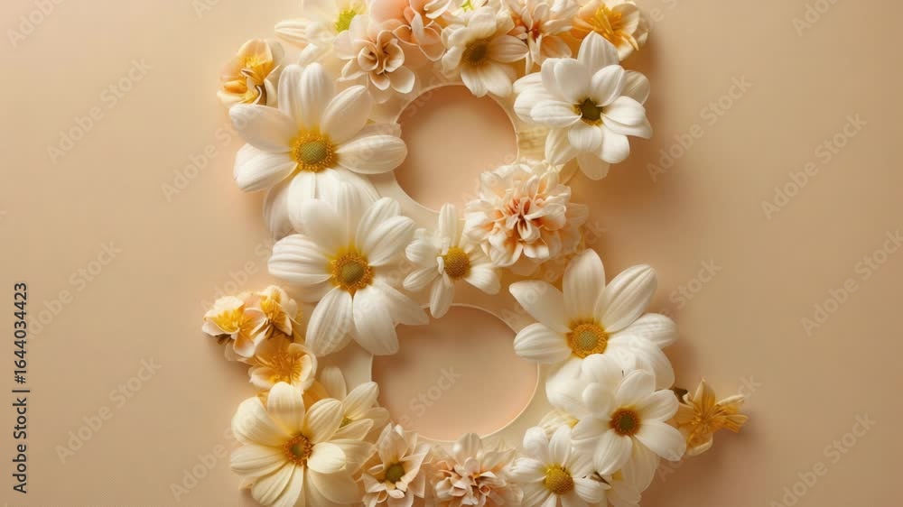 Poster a creative and colorful display of flowers arranged into the shape of a number 8