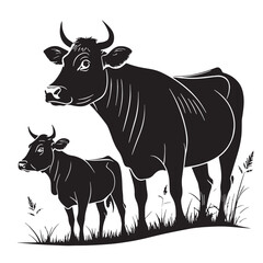 black cow Silhouette Vector, High Quality Illustration on White Background