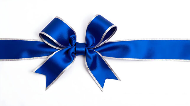 Geschenkband mit eleganter blauer Schleife auf Wei&szlig;