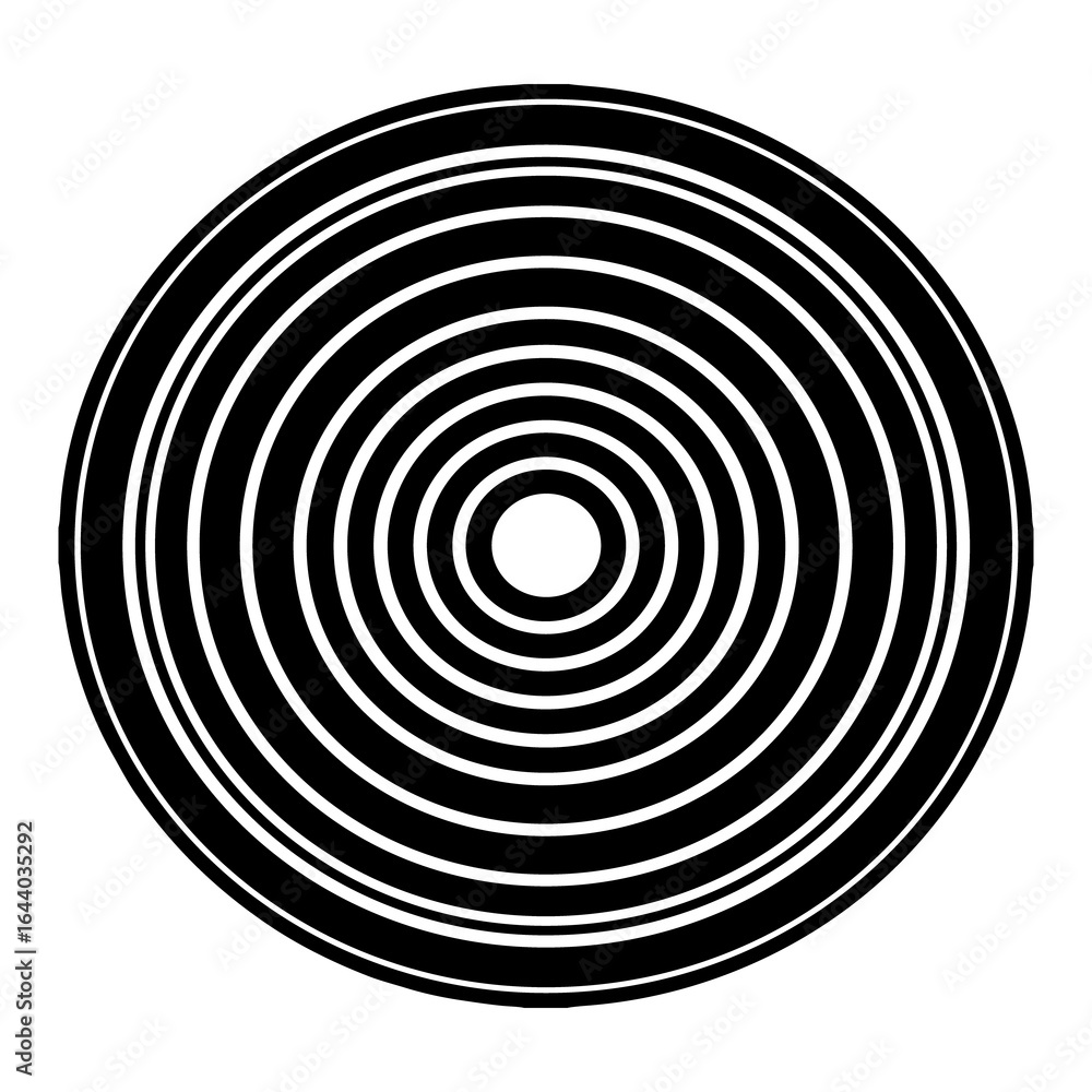 Poster hypnotic black lines swirl in a circular optical illusion pattern, creating a vortex of 3d shapes