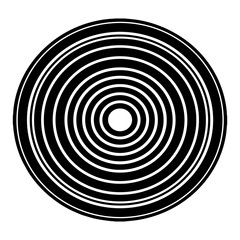Hypnotic black lines swirl in a circular optical illusion pattern, creating a vortex of 3D shapes