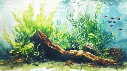 Aquatic Watercolor Painting: Serene Underwater World