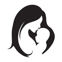 mother and child icon silhouette vector with white background eps10