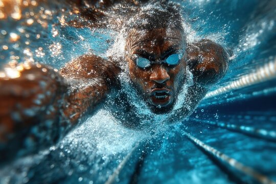 Competitive Swimmer Underwater in Pool