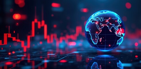 Global financial markets and economic growth with digital earth visualization