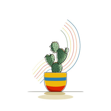 Minimalist Tiny Cactus in Colorful Pot &ndash; Cute Plant Lover Illustration