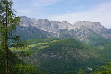 The panorama of Untersberg mountain ridge in the Berchtesgadener Alps, the boarder between Austria and Germany