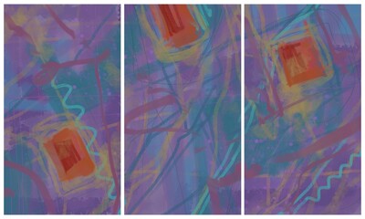 Modern interior triptych. The picture is painted by hand on a tablet.
