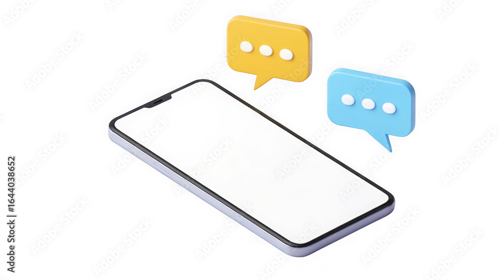 Poster smartphone with speech bubbles isolated on transparent background