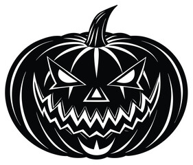 Isolated Halloween pumpkin jack-o'-lantern with a scary face, a spooky orange decoration for the autumn holiday season