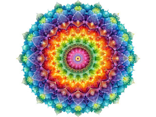 Watercolor rainbow mandala isolated on transparent background, a vibrant design